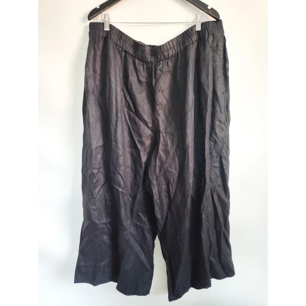 New Banana Republic‎ Pants XXL 100% Linen Pull-on Black Wide Leg Ankle Summer
